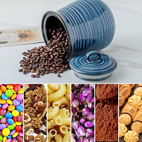 HASENSE Ceramic Food Storage Jar, Coffee Canister with Lid, Cookie Candy Jar for Kitchen, Serving for Dog Treat Sugar Loose Tea Flour Coffee Beans Rice Snack Storage 30 FL OZ (Blue) - Image 3