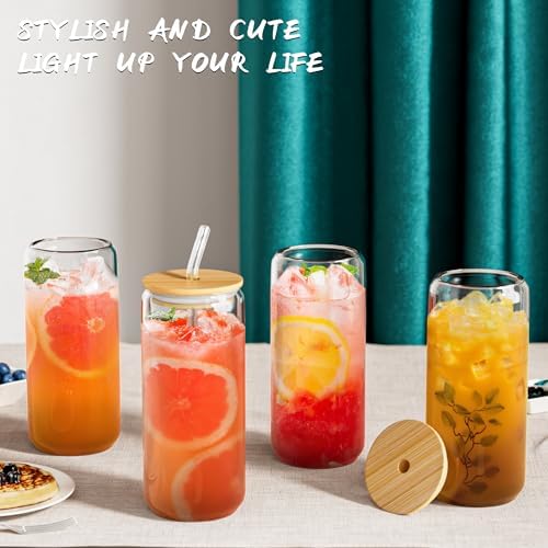 12Pcs Glass Cups with Bamboo Lids and Straws, 20oz Can Shaped Glass Tumbler - Image 2