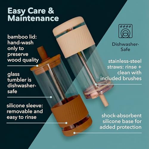 Pandaloo® Glass Cups With Lids and Straws -20 Fl Oz- Perfect Size Iced Coffee Cup - Smoothie Cup With Bamboo Lid and On the go Lid - Glass Tumbler (2 Count (Pack of 1), Lilac-Sage) - Image 6