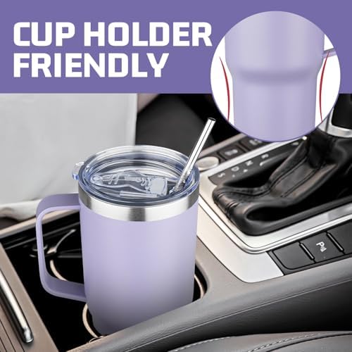 20 oz Tumbler with Handle Stainless Steel Insulated Coffee Mug Tumbler with Lid and Straw Double Wall Vacuum Insulated Coffee Mug Leak Proof Travel Tumbler for Hot and Cold Drink (Pale Purple,4pack) - Image 6