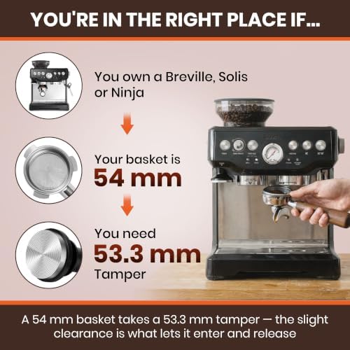Espresso Tamper 53.3mm – Correct Fit for 54mm Breville/Sage & Ninja Luxe Café – Compatible With Barista Express, Bambino Plus, Solis – Spring Loaded Calibrated Self Leveling Coffee Tamper Tool - Image 2