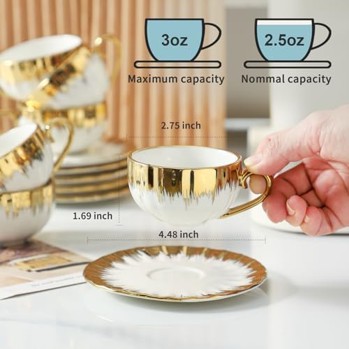 LETAOTAO Espresso Cups and Saucers, 2.5 oz Porcelain Espresso Cups Set of 6 - Image 2
