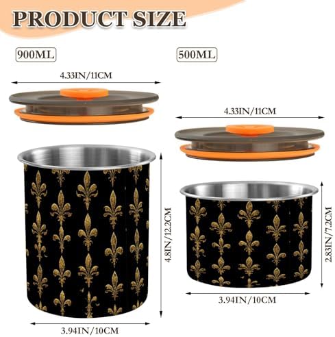 Stainless Steel Coffee Storage Containers with Airtight Lid, Gold Glitter Fleur De Lis 17oz Food Storage Container Kitchen Canister for Tea, Coffee Beans, Ground, Sugar Storage - Image 2