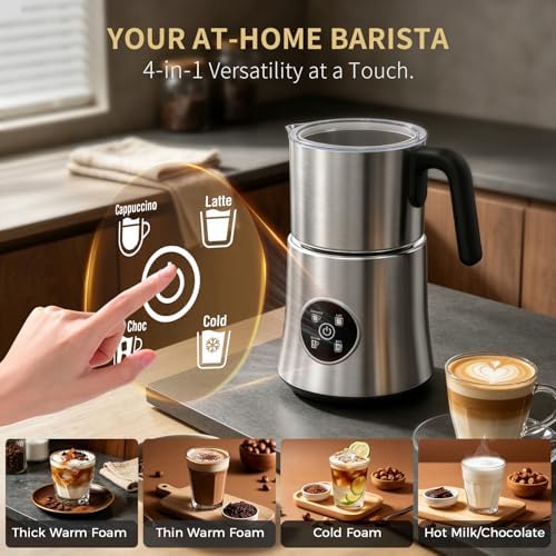 Milk Frother and Steamer, Automatic Hot and Cold Foam Maker with Detachable Stainless Steel Jug, 4-in-1 Electric Frother for Latte, Cappuccinos, Macchiato, and Hot Chocolate - Image 2