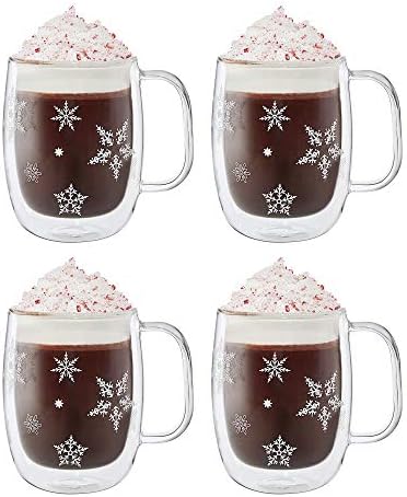 ZWILLING Sorrento Plus 4-pc Double-Wall Glass Snowflake Coffee Mugs, 12-oz, 355ml by Zwilling