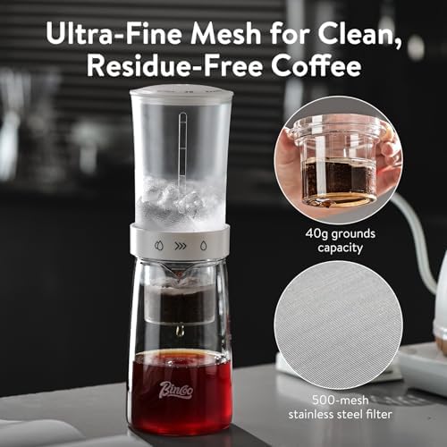 Bincoo Drip Cold Brew Coffee Maker,450ml High Borosilicate Glass Ice Drip Coffee Brewer,Adjustable Dual-Outlet Drip Speed, Constant Pressure Brewing - Image 2