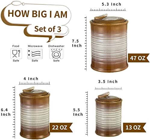 Nihow Food Storage Jar,Ceramic Canister Sets for The Kitchen,Set of 3,Brown - Image 2