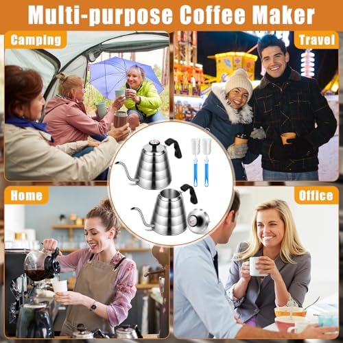 2 Sets Tea Kettle with Thermometer Pot and 2 Pcs Brushes, 40 Fl oz Stainless Steel Gooseneck Pour over Coffee Maker Teapot Pour over Coffee Kettle, 1200ml for Home Kitchen Camping - Image 6
