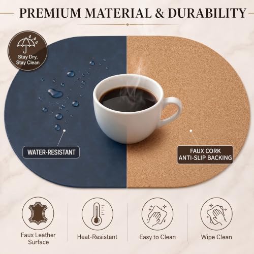 Premium Oval Faux Leather Placemat & Coaster Set with Innovative Cork-Look Printed Base，4/6/8-Piece Sets & 8 Colors，Non-Slip Dining Table Mats for Kitchen Dining - Image 4