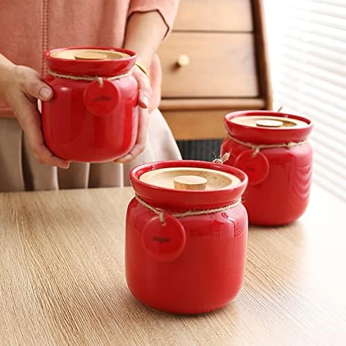 Coffee Bean Container Big Red Ceramic Jar with Bamboo Lid Round Storage Jar Storage Jar Tea Coffee Bean Sealed Jar for Beans, Grounds, Tea, Sugar(1900ml) - Image 7