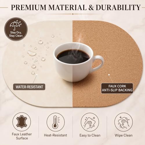 Premium Oval Faux Leather Placemat & Coaster Set with Innovative Cork-Look Printed Base，4/6/8-Piece Sets & 8 Colors，Non-Slip Dining Table Mats for Kitchen Dining - Image 4