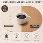 Premium Oval Faux Leather Placemat & Coaster Set with Innovative Cork-Look Printed Base，4/6/8-Piece Sets & 8 Colors，Non-Slip Dining Table Mats for Kitchen Dining - Image 4