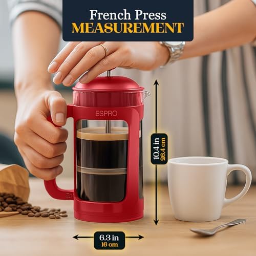 ESPRO P3 French Press Coffee Maker, 32oz, Red, Double Micro Filter Press - Image 2