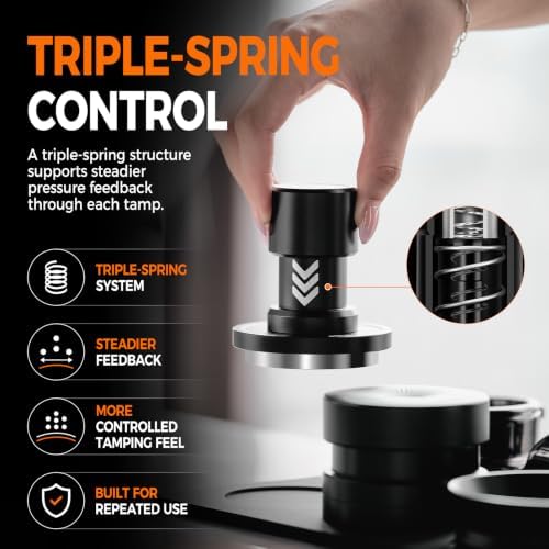 IKAPE 39MM V6 Impact Espresso Tamper with Sound Feedback, 15lb/30lb Interchangeable Springs, Espresso Low-Profile Tamper with Triple-spring System, Fits 39mm portafilters - Image 7