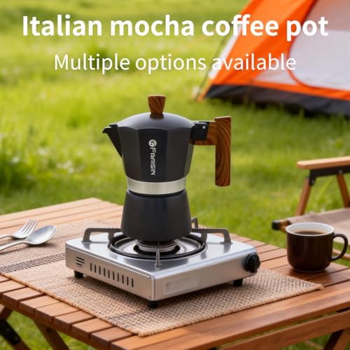 Stovetop Espresso Moka Pot Coffee Maker, Non-slip Wood Grain Handle, Cast Aluminum, Compatible with Gas, and Electric Stoves (Black, 12 cups) - Image 3
