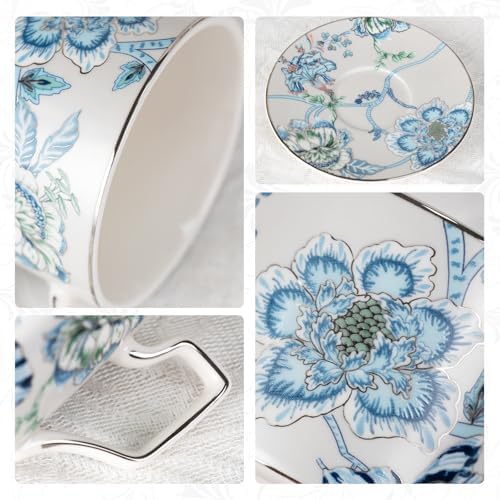 KAMMAK Tea Cups and Saucers Set of 2, Porcelain Coffee Cups, NX043 - Image 4