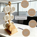Bamboo Coffee Mug Holder Tree, Ceramic Coffee Cup Shelf Set 6 Piece Creative Cup Stand and Saucer Combination Coffee Mugs Kitchen Shelf Set (5x6.1x14.8) - Image 4