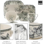 222 Fifth Adelaide Grey 16-Piece Floral Porcelain Dinnerware Set | Microwave and Dishwasher Safe Dining Set for 4 | Stackable and Chip-Resistant Plates Bowls and Cups | Gift for Housewarming & Wedding - Image 5
