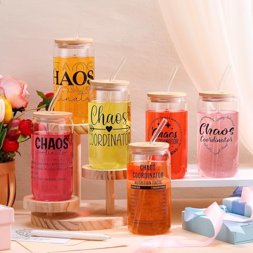 SiliFine 6 Pcs Chaos Coordinator Glass Cups, 16 oz with Lids - Image 2