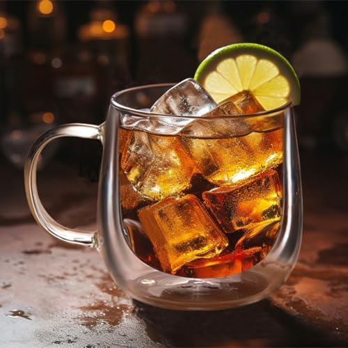 Large Double Walled Glass Coffee Mugs Beer Cups 24oz set of 2, Insulated Clear Borosilicate Glass Tea Lemonade Cups with Handle - Image 3