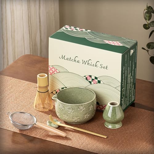 Matcha Whisk Set, Ceramic Matcha Set, 6 Pcs Matcha Kit Includes Matcha Bowl, Matcha Whisk with Holder, Bamboo Scoop, Scoop Rest, Sifter, Ceremonial Matcha Tea Set, Perfect Gifts, Green - Image 4