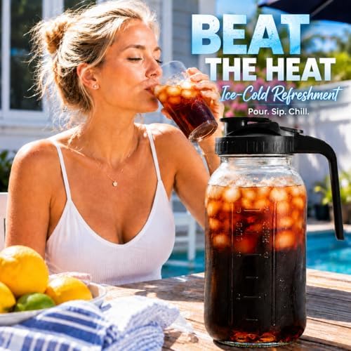 2 Pack 64 oz Glass Pitcher with Lid, Glass Half Gallon Jug for Fridge - Image 2
