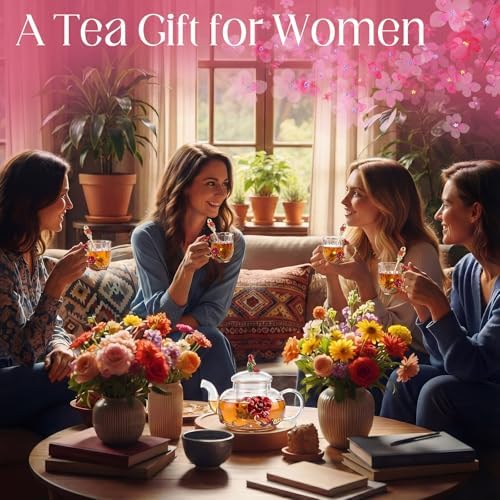 Maxdot 5 Pcs Floral Glass Tea Set, 14 oz Rose Teapot with Infuser - Image 6