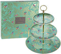 Portmeirion Sara Miller London Chelsea 3 Tier Cake Stand | Green Tiered Dessert Stand for Serving Pastries, Cupcakes, and More | Made from Fine China with Gold Detail | Handwash Only by Portmeirion