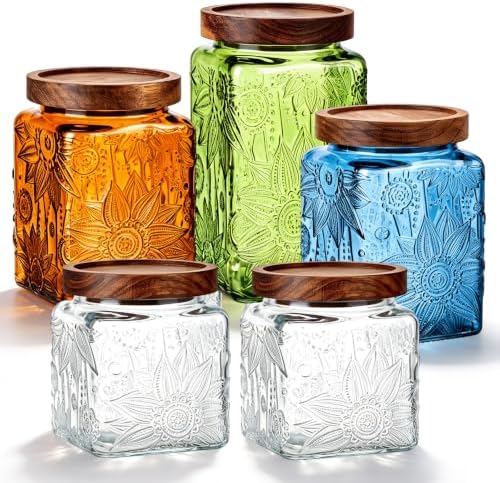 Gerrii Sunflower Square 5 Pcs Glass Container, Multicolor by Gerrii