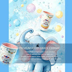YQ&QMK 3D Embossed cartoon animals Ceramic Cup with Lid & Glass Straw, 16oz Hand-Painted Ice Cream Design Travel Coffee Tumbler, Cute Mug (Baby elephant) - Image 4