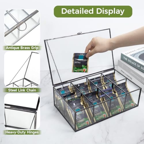 Glass Tea Bag Organizer, Tea Box Organizer Storage Box (8 Compartments) - Image 4