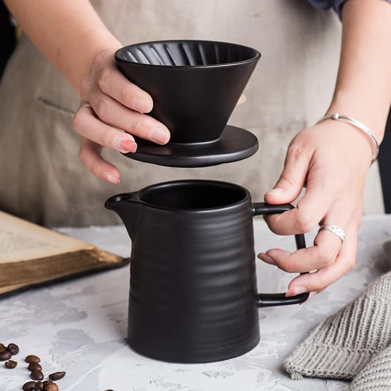 Coffee Press Ceramic Dripper 1-2 Cups Drip Filter Pot Pour Over Coffee Maker with Separate Stand for Filte 500ml Pots (Black Filter Set) - Image 4