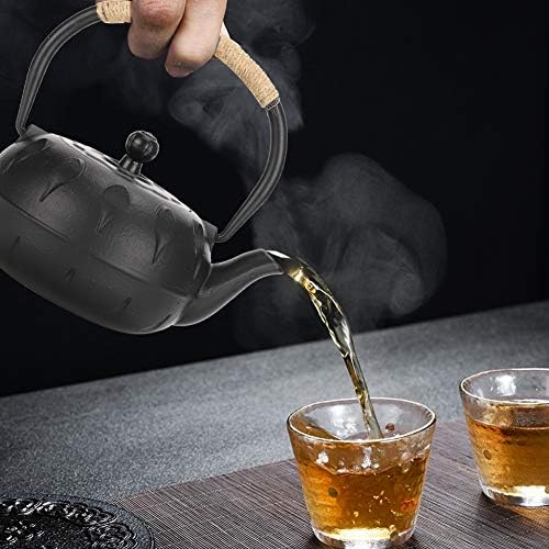 Cast Iron Teapot, Black 0.6L Tea Kettle Japanese Tetsubin Tea Pot with Stainless Steel Infuser for Loose Leaf Cast Iron Tea Pot for Stovetop Flower Design - Image 5