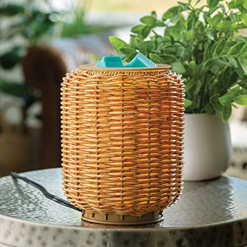 Candle Warmers ETC. Illumination Fragrance Warmer- Light-Up Warmer for Warming Scented Candle Wax Melts and Tarts or to Freshen Room, Wicker Rattan Lantern - Image 2