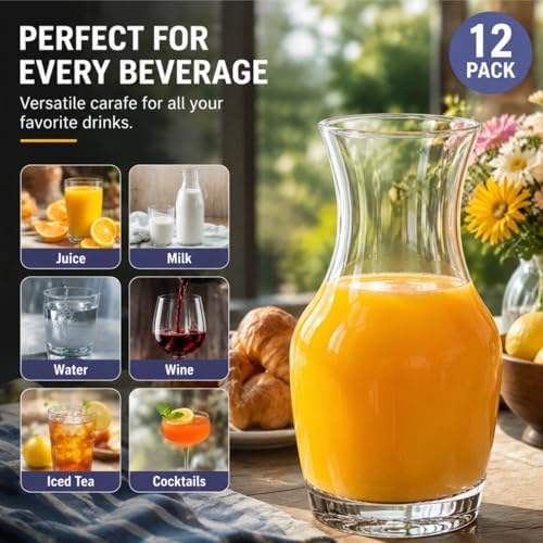 Set of 12 Wine Carafe Glass, 6 Oz Single Serving Mini Decanters for Individual Pours, Small Individual Carafes for Wine, Tasting, Champagne, Juice, Bars, Restaurants (Pack of 2) - Image 3