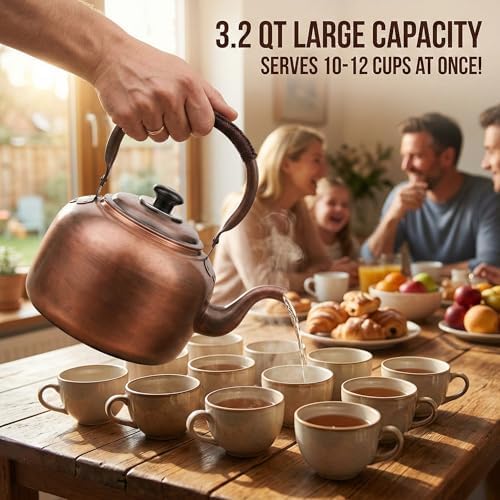 3.2 QT Solid Copper Whistling Kettle | Large Capacity & Cool-Touch Handle - Image 6
