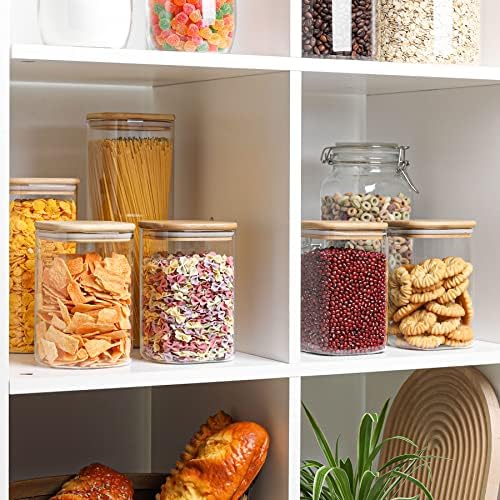 ComSaf Airtight Glass Storage Canister with Bamboo Lid (37oz/71oz) Set of 7, Clear Food Storage Container Kitchen Pantry Storage Jar for Flour Cereal Sugar Tea Coffee Beans Snacks - Image 4
