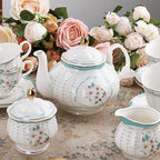 fanquare 21 Pieces Vintage White Camellia Porcelain Tea Set for Adults - Image 5