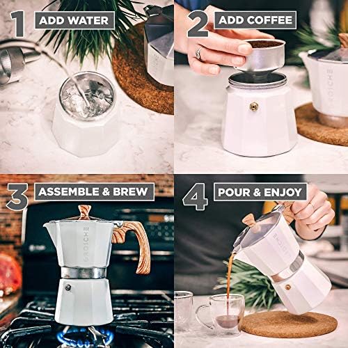 GROSCHE Milano Stovetop Espresso Maker Moka pot 9 espresso Cup - 15.2 oz, White and 3 Replacement Seals Gaskets Bundle Stove top coffee maker Moka Italian espresso coffee maker and replacement gaskets - Image 7