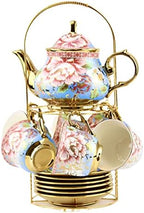 20 Pieces Porcelain Tea Set With Metal Holder, European Ceramic tea set for adults,Flower Tea Set,Tea Set For Women With Flower Painting(Large version, Light Blue)) - Image 2