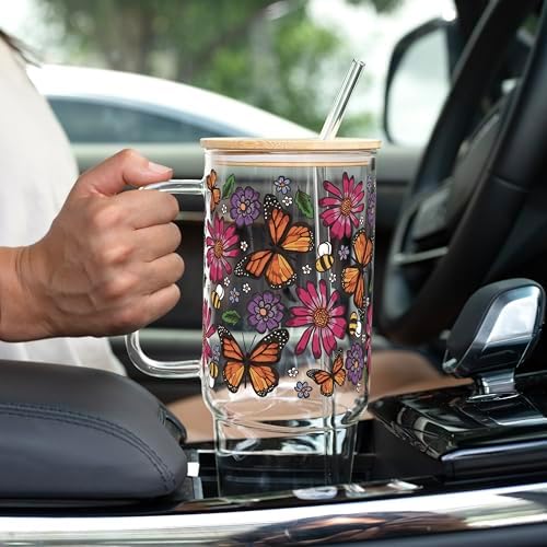 Sip-Sip Hooray! Monarch Butterfly 40oz Glass Tumbler with Lid and Straw - Image 6