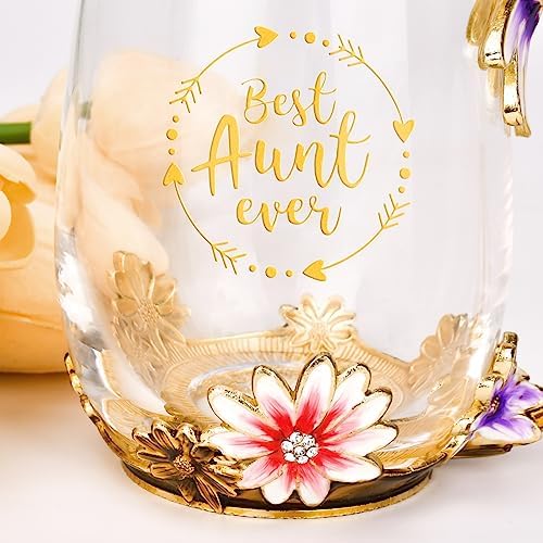 OEAGO Gifts for Aunt from Niece Nephew Tea Cup Cool Birthday Gift Enamel Flower Glass Mugs Christmas Mothers Day New Aunt Announcement Promoted - Image 4