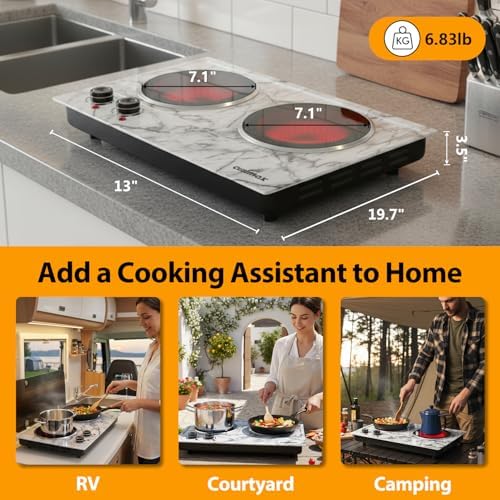 CUSIMAX Hot Plate, 1800W Double Burner Hot Plate for Cooking, White Marble - Image 5