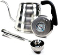Pour Over Coffee Kettle with Thermometer 1.2L - Gooseneck Hand Grip - Premium Stainless Steel - Bonus Coffee Scoop by Unknown