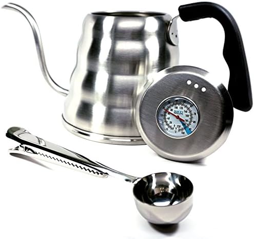 Pour Over Coffee Kettle with Thermometer 1.2L - Gooseneck Hand Grip - Premium Stainless Steel - Bonus Coffee Scoop by Unknown