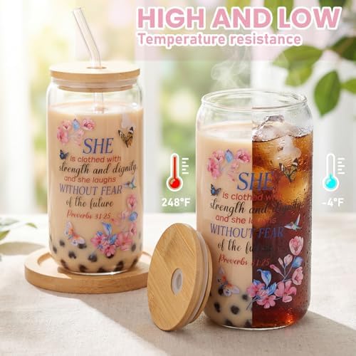 Teenyyou 12 Set of Christian Gifts for Women Bible Verse Glasses Tumbler with Bamboo Lid and Glass Straw 16oz Inspirational Religious Coffee Cup for Back to School Teacher Appreciation Gifts - Image 4