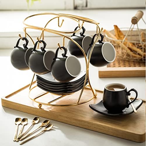 LYEOBOH Espresso Cups with Saucers Set, 3 OZ Coffee Cups with Metal Stand - Image 4