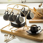 LYEOBOH Espresso Cups with Saucers Set, 3 OZ Coffee Cups with Metal Stand - Image 4