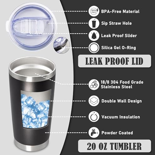 20oz Tumbler Insulated Coffee Tumblers with Lid Stainless Steel Black 8P - Image 3