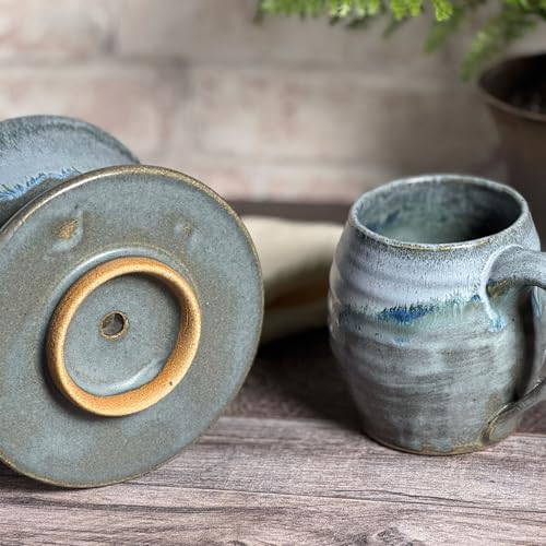 American Handmade Coffee Pour Over Set by Dock 6 Pottery, Barrel Mug with Dripper, Lead-Free Glaze, Lakeshore Gray - Image 4
